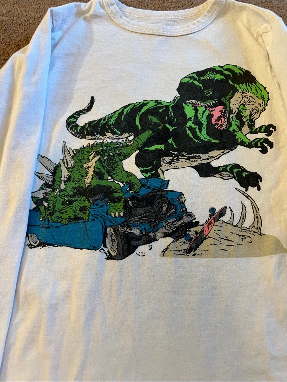 OshKosh B'gosh White Long-Sleeve Tee with Green Dinosaur Graphic